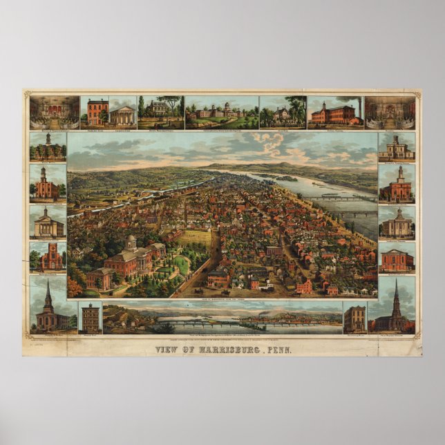 Williams karta i Harrisburg, PA (1855), återtryck Poster (Framsidan)