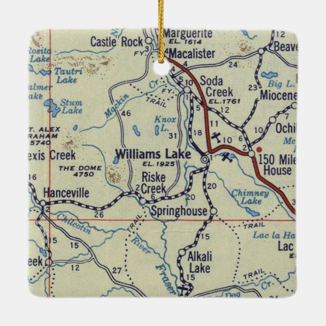Williams Lake BC Vintage Karta Julgransprydnad Keramik (Baksida)