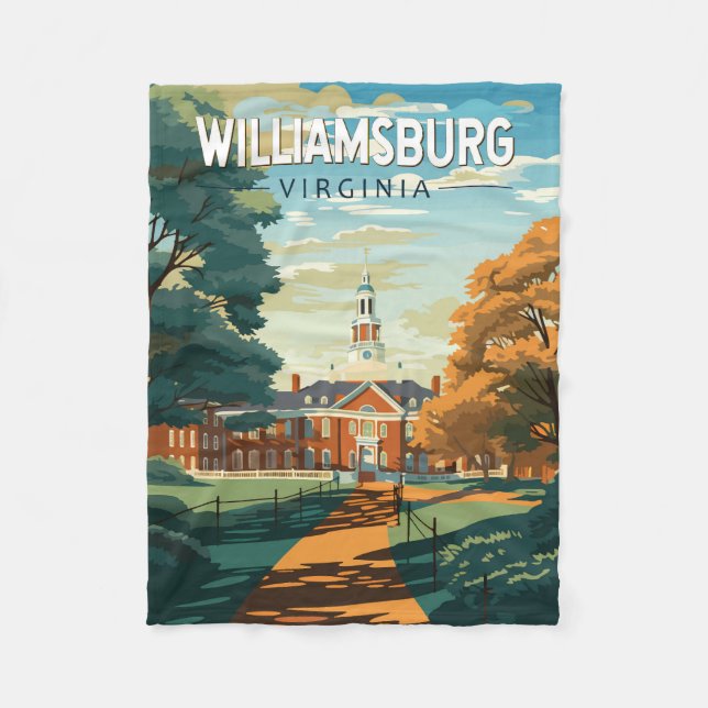 Williamsburg Virginia Travel Art Vintage Fleecefilt (Framsidan)