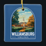 Williamsburg Virginia Travel Art Vintage Julgransprydnad Keramik<br><div class="desc">Williamsburs retro-vektorresedesign. Williamsburg,  en stad i delstaten Virginia i USA,  var huvudstad i Virginia Colony från 1699 till 1780 och spelade en viktig roll i den amerikanska Revolutionen.</div>