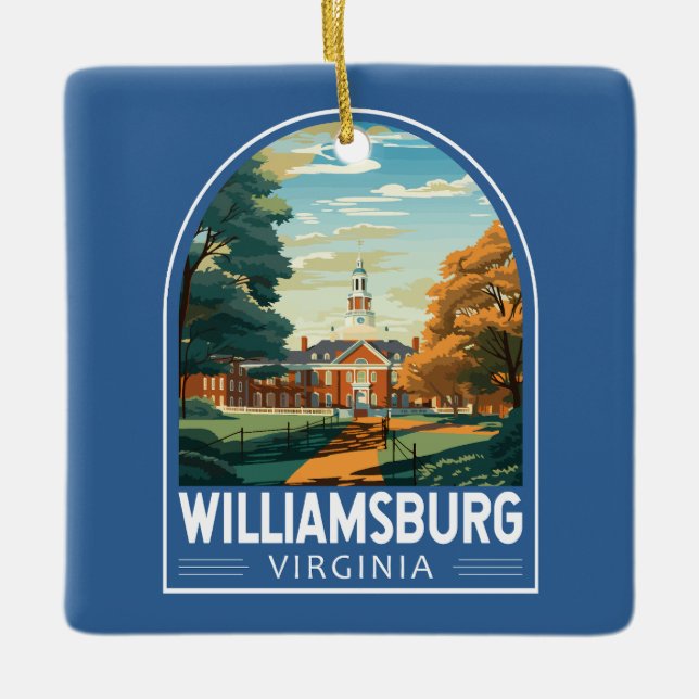 Williamsburg Virginia Travel Art Vintage Julgransprydnad Keramik (Framsida)