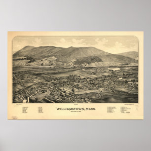 Williamstown samlas. 1889 antika panorama- karta poster