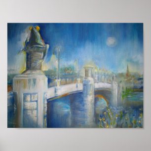 Willimantic Frog Bridge på natten Poster