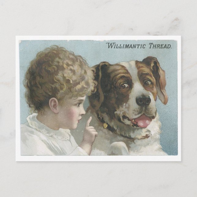 Willimantic Thread Little Girl med Hund Vykort (Framsida)