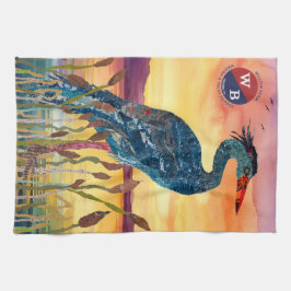 Willow Berm Marina Blue Heron Sunset Kitchen Towel Kökshandduk