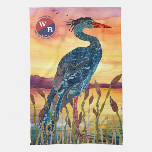 Willow Berm Marina Blue Heron Sunset Kitchen Towel Kökshandduk (Vertikal)