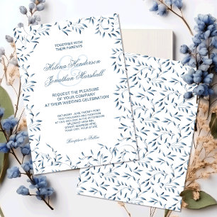 Willow Garden Elegant Blue and White Blommigt Inbjudningar