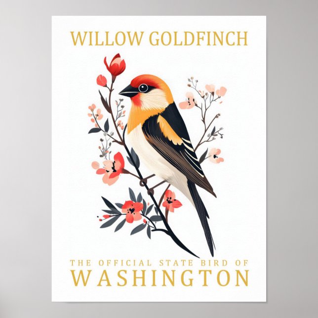 Willow Goldfinch Bird of Washington Travel Poster (Framsidan)