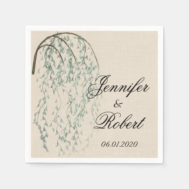 Willow Gren på Linen Bröllop Napkin Pappersservett (Framsidan)