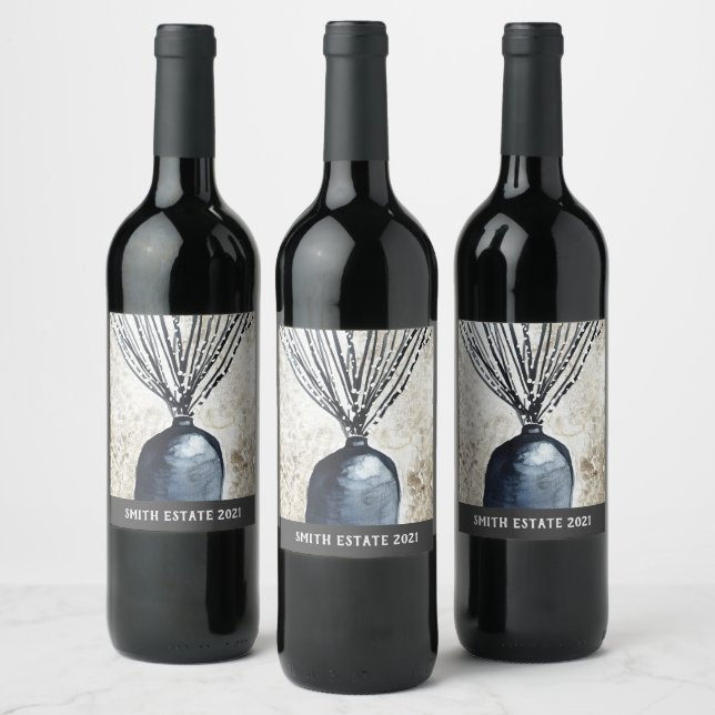 Willow i vas vattenfärg vinflaska etikett (Flaskor)