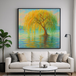 Willow in Vatten - Pastel Painting Stil Nature Art Poster