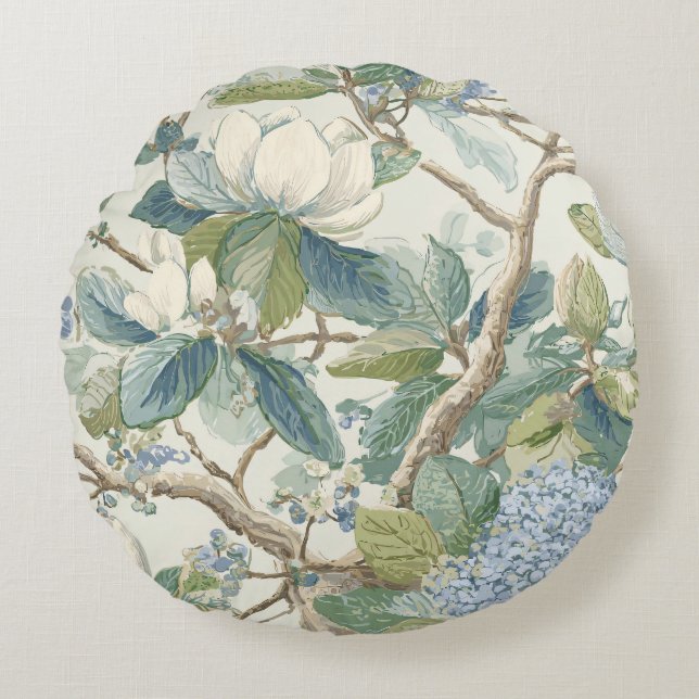 Willow Little Magnolia Wallpaper Floral Coastal  Rund Kudde (Framsidan)