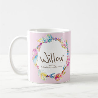 Willow namn betydelse fjäderpärl vattenfärg rosa kaffemugg