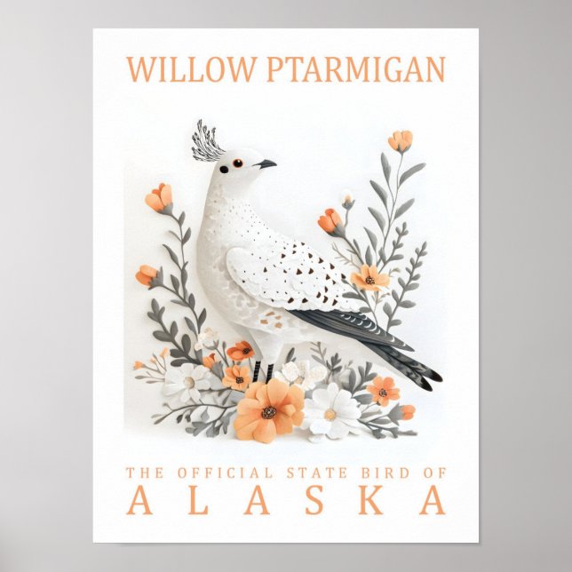 Willow Ptarmigan Bird of Alaska USA Travel Poster (Framsidan)