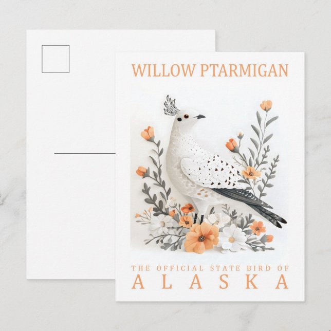 Willow Ptarmigan Bird of Alaska USA Travel Vykort (Fram/baksida)