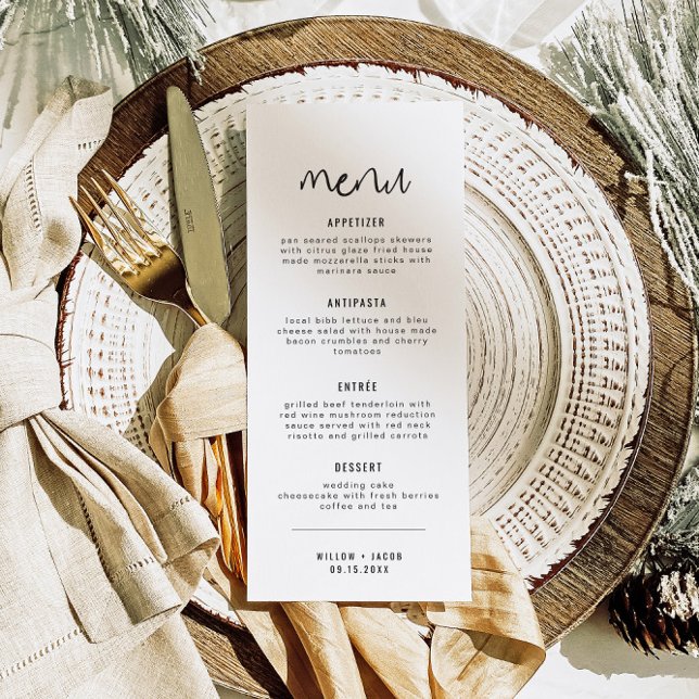 WILLOW Simple Modern Black White Menu Cards Meny (Skapare uppladdad)