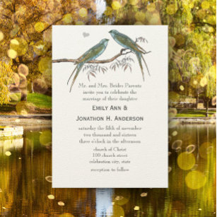 Willow Teal Blue Grönt Vintage Lovebird Bröllop Inbjudningar