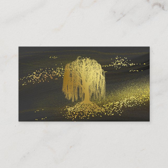 *~* Willow Träd Guld Dust Black Guld Glitter Visitkort (Framsida)