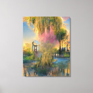 Willow träd i framtiden vid sunset canvastryck