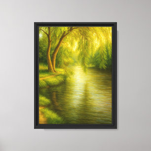 Willow Träd vid floden Tranquil Canvas Art Print