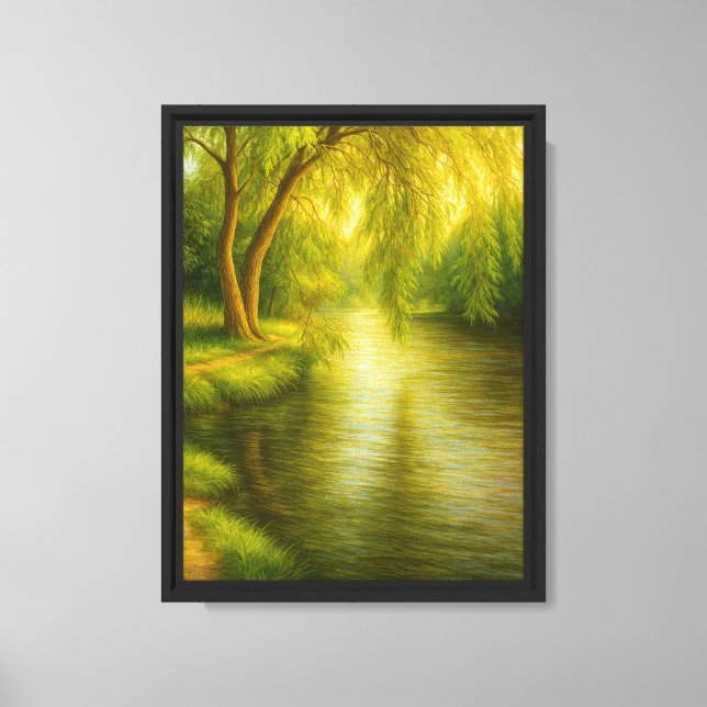 Willow Träd vid floden Tranquil Canvas Art Print (Framsida)