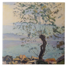 Willow Träd vid Sjö (schweiziska landskapet) Kakelplatta