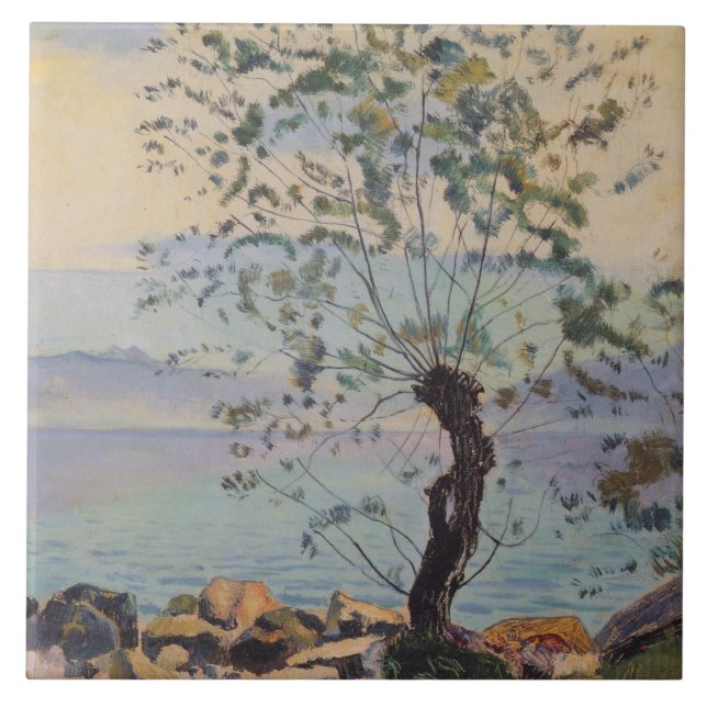 Willow Träd vid Sjö (schweiziska landskapet) Kakelplatta (Framsidan)