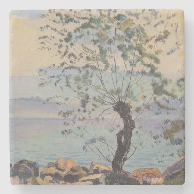 Willow Träd vid Sjö (schweiziska landskapet) Stenunderlägg (Framsidan)