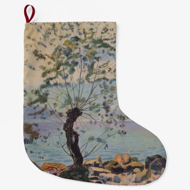 Willow Träd vid Sjö (schweiziska landskapet) Stor Julstrumpa (Framsidan)