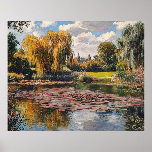 Willow Tree and Lily Pads Landscape Painting Poster (Framsidan)
