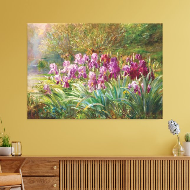 Willows och Irises by a Bäck Canvastryck (Insitu (Vardagsrum))