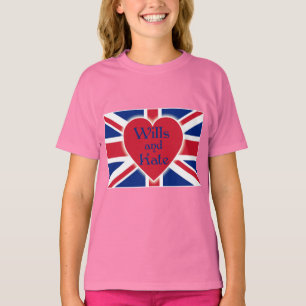 Wills och Kate med Union Jack på Tshirts, presente Tee Shirt