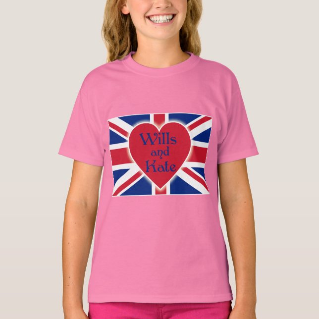 Wills och Kate med Union Jack på Tshirts, presente Tee Shirt (Framsida)