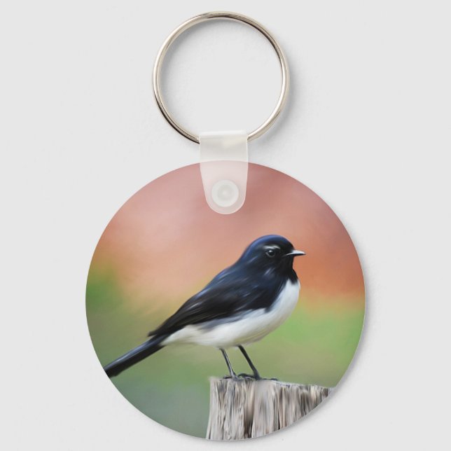 Willy Wagtail - Australian Bird Art Nyckelring (Framsida)