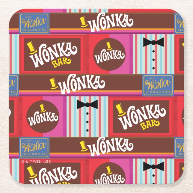 Willy Wonka Candy Mönster Underlägg Papper Kvadrat (Framsidan)