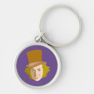 Willy Wonka Stenciled Ansikte Graphic Rund Silverfärgad Nyckelring