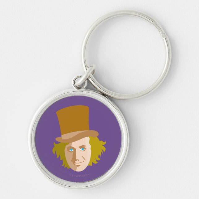 Willy Wonka Stenciled Ansikte Graphic Rund Silverfärgad Nyckelring (Framsidan)