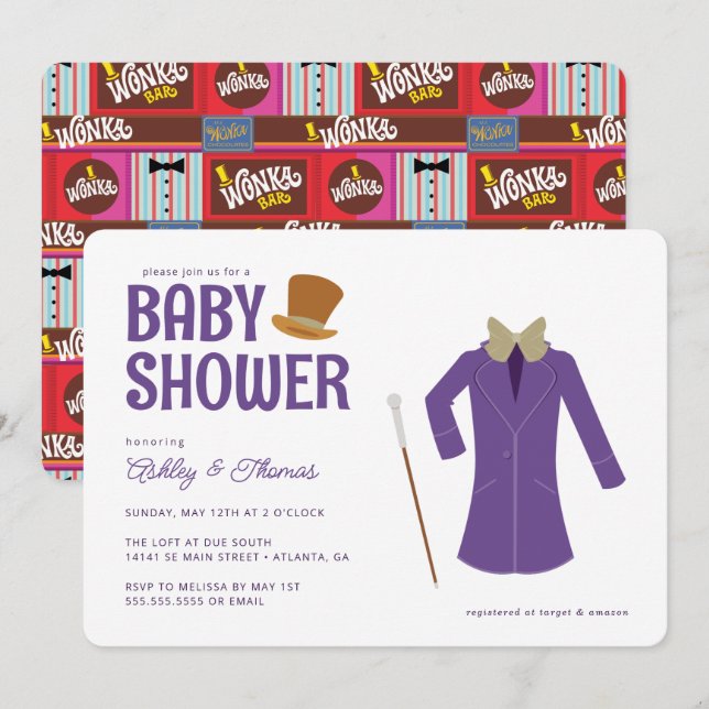 Willy Wonka & the Chocolate Factory Baby Shower Inbjudningar (Fram/baksida)