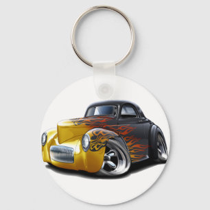 Willys 1941 Svart-Flammar bilen Nyckelring