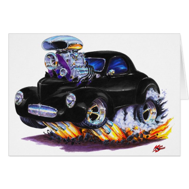 Willys svart bil 1941 hälsningskort (Framsidan Horizontal)