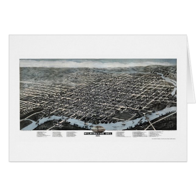 Wilmington DE Panorama- Kartlägga - 1874 Hälsningskort (Framsidan Horizontal)