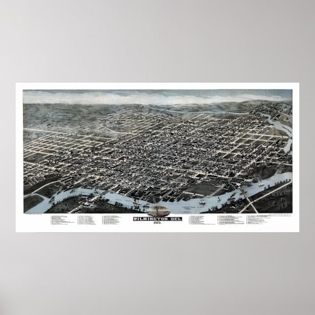 Wilmington, DE Panoramic Karta - 1874 Poster (Framsidan)