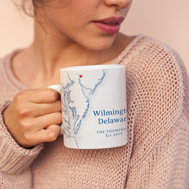 Wilmington Delaware Gift Kaffemugg (Wilmington Delaware Custom Coffee Mug with Chesapeake bay Map from Coastal Map Designs)