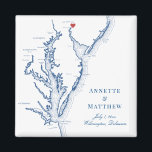 Wilmington Delaware Wedding Favor Magnet<br><div class="desc">Snabb och enkel beställning! De här Wilmington Delaware-karta-magneterna gör att underbara Delaware-bröllopsfavörer inkluderar välkomstpåsar i ditt Wilmington-destinationsbröllop. Flytta hjärtat genom att klicka på "Redigera med design verktyg" under "Anpassa". En karta i Chesapeake Bay med ett hantverk av kustnära Karta</div>