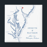 Wilmington Delaware Wedding Favor Magnet<br><div class="desc">Snabb och enkel beställning! De här Wilmington Delaware-karta-magneterna gör att underbara Delaware-bröllopsfavörer inkluderar välkomstpåsar i ditt Wilmington-destinationsbröllop. Flytta hjärtat genom att klicka på "Redigera med design verktyg" under "Anpassa". En karta i Chesapeake Bay med ett hantverk av kustnära Karta</div>