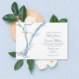 Wilmington NC karta Elegant Navy Blue Bröllop Inbjudningar