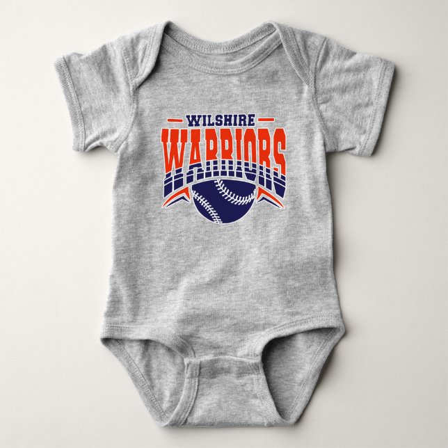Wilshire Warriors Navy Baseball Logotyp T Shirt (Framsida)