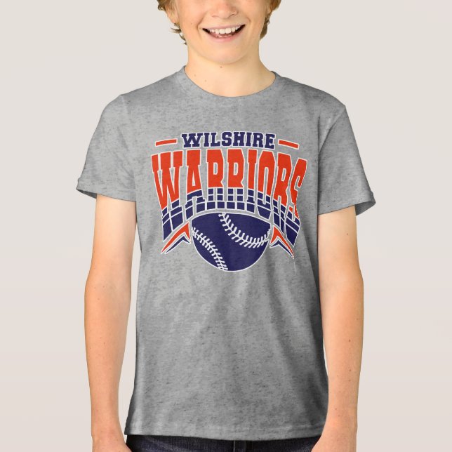 Wilshire Warriors Navy Baseball Logotyp T Shirt (Framsida)