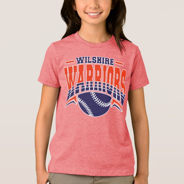 Wilshire Warriors Navy Baseball Logotyp T Shirt (Framsida)