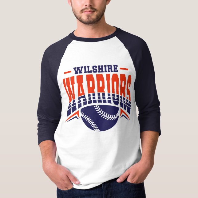Wilshire Warriors Navy Baseball Logotyp T Shirt (Framsida)